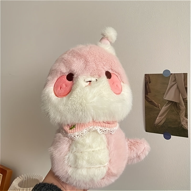 Pink Snake Plush Toy Soft Chubby Polyester Doll with Expressive Eyes