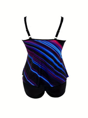  Modest Tankini Set Ombre Striped Top & Boyshorts Swimsuit