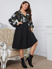  Floral Print Wrap Flared Midi Dress With Belt