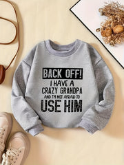 Girls Crazy Grandpa Print Round Neck Sweatshirt Pullovers