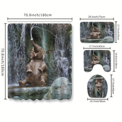 Elephant Print Shower Curtain Set with Rug & Hooks