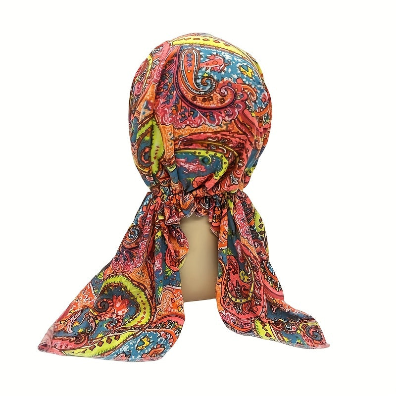 Boho Paisley Print Turban Cap Long Hijab Chemo Hats For Women