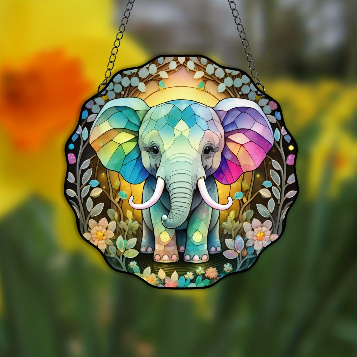 Rainbow Elephant Suncatcher Stained Window Hanging Home Decor