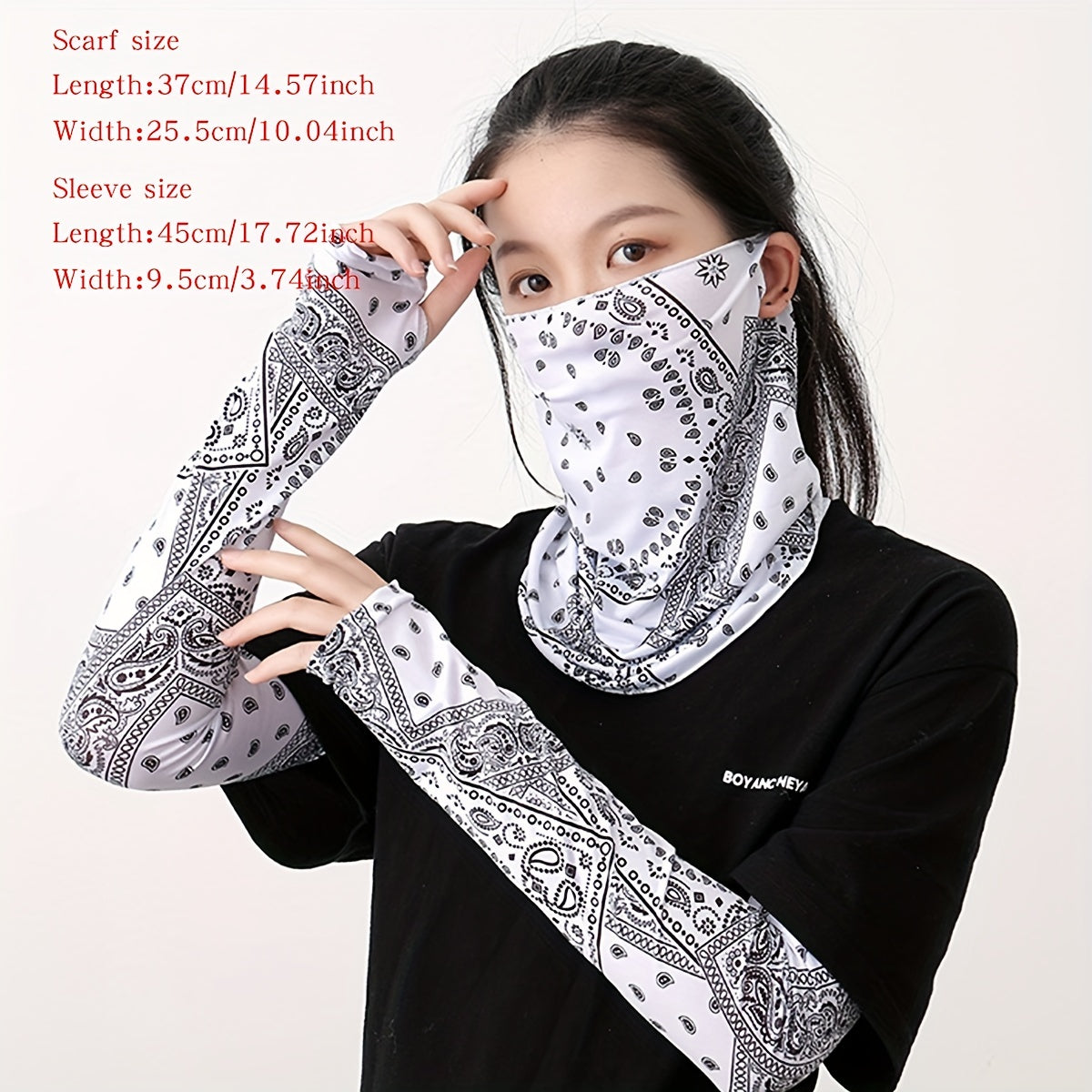3pcs Paisley Print Sunproof Mask & Ice Sleeves Set Cycling Gear
