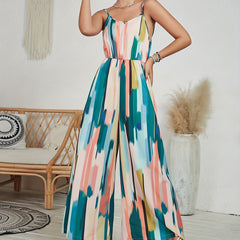 Spaghetti Strap Jumpsuit Wide Leg Sleeveless Vacation Jumpsuit