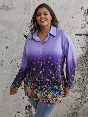  Boho Blouse Floral Print Long Sleeve Button Up Shirt