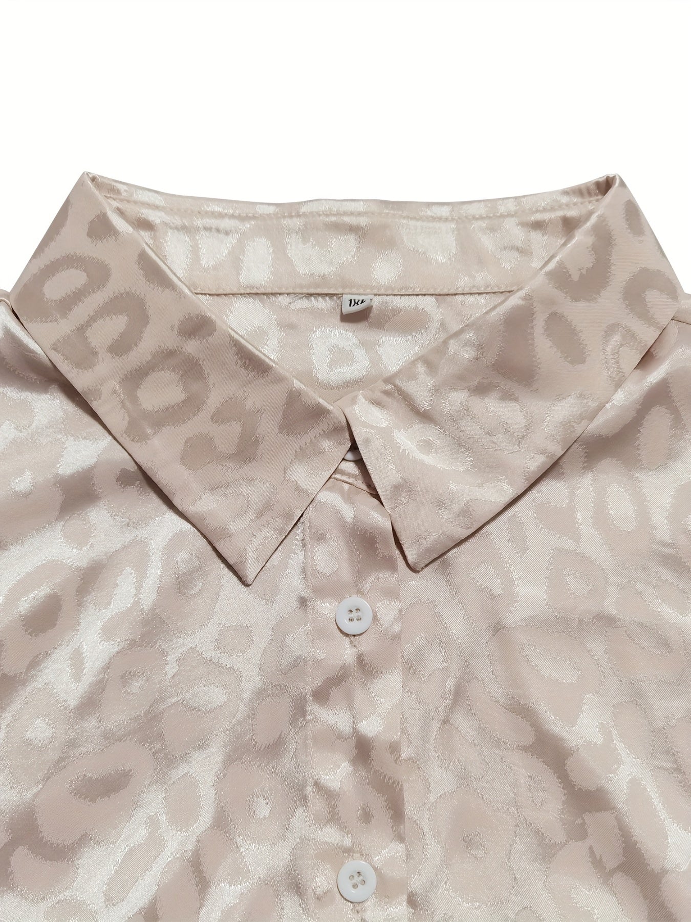  Leopard Print Satin Button Up Blouse