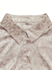  Leopard Print Satin Button Up Blouse