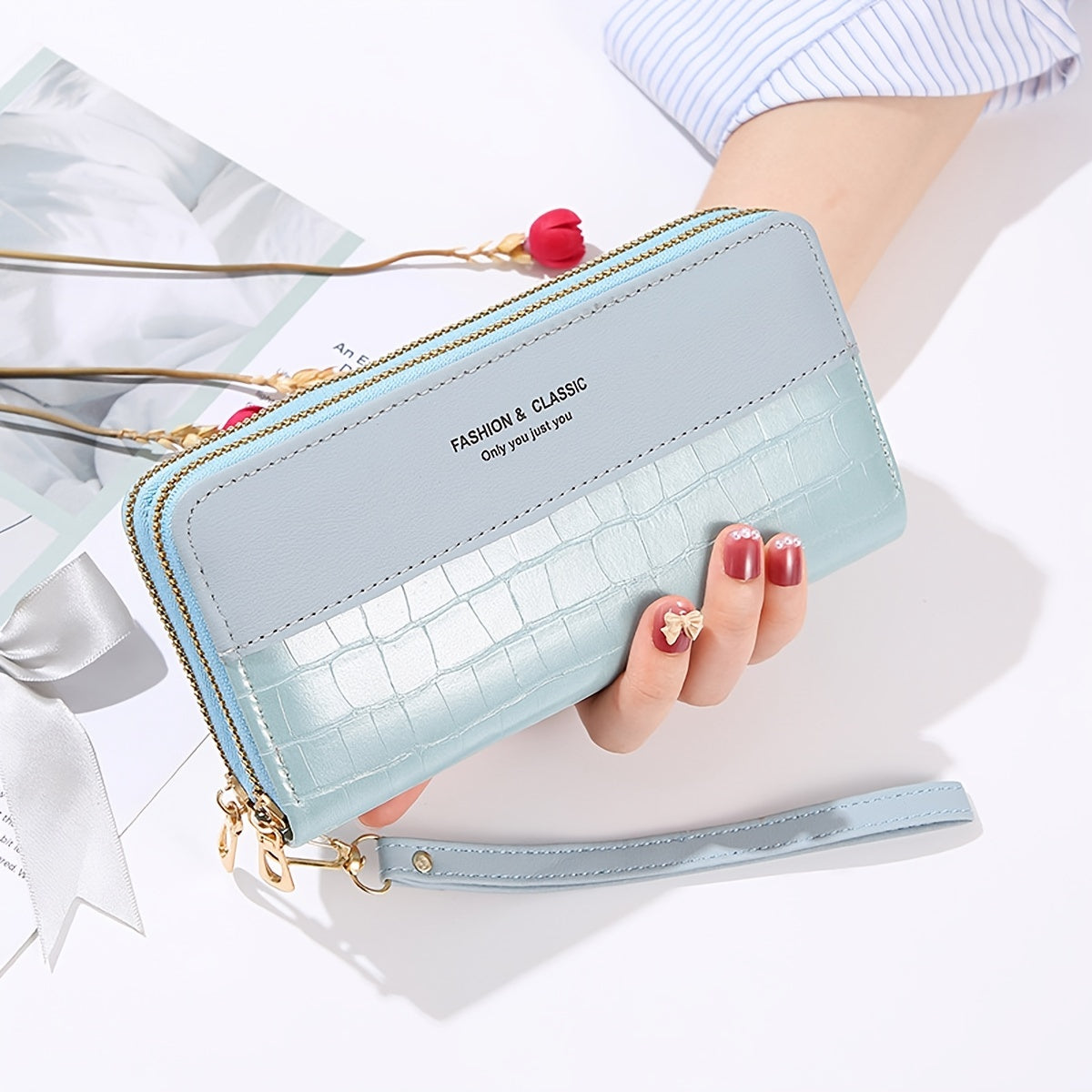 Crocodile Pattern Long Wallet Zipper Purse Clutch Bag