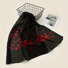 Rose Flower Print Chiffon Shawl Scarf for Beach Vacation