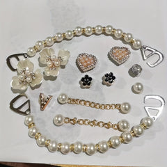 13Pcs Faux Pearl Chain & Flower Shoe Charms for Clogs Garden Shoes DIY