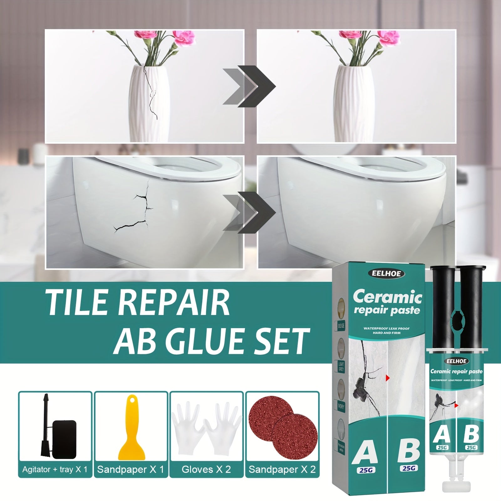 Ceramic Tile Repair AB Adhesive Set Metal Ceramic Tile Filling Crack Clogging