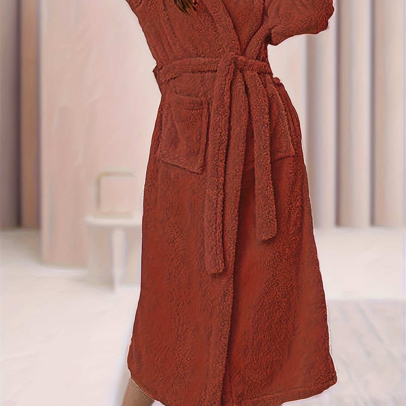  Hooded Fleece Sleepwear Robe with Belt & Pockets
