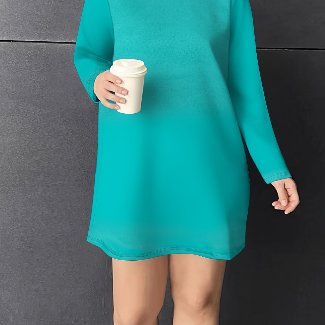  Solid Long Sleeve Round Neck Tee Dress