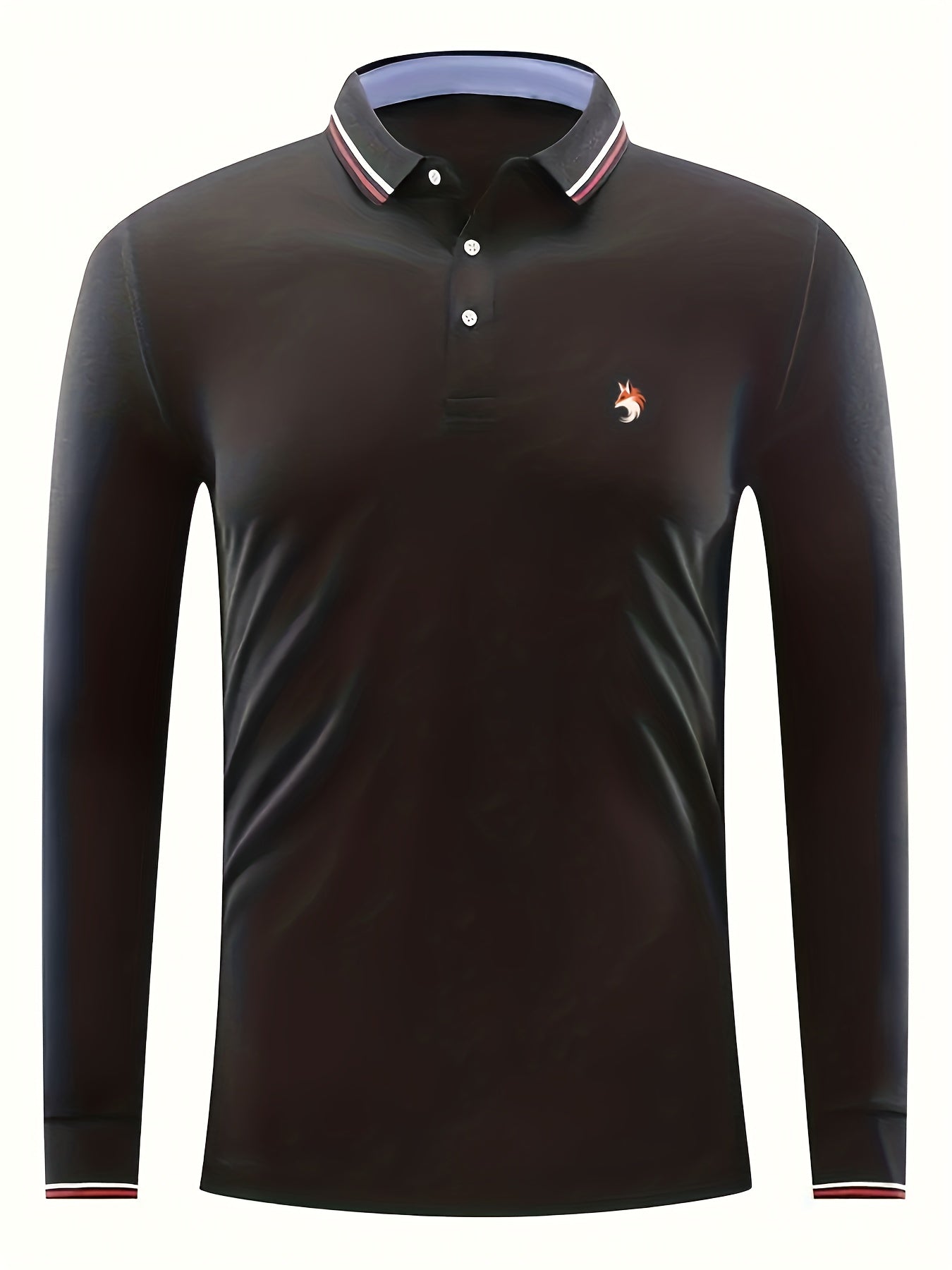Fox Print Men's Casual Long Sleeve Polo Shirt