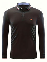 Fox Print Men's Casual Long Sleeve Polo Shirt
