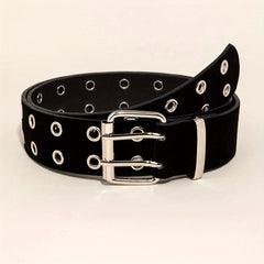 Double Pin Metal Buckle Belt Vintage Punk Waist Belt Hip Hop PU Leather