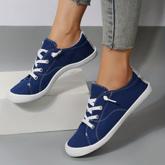 Women's Dark Flat Canvas Lace-Up Sneakers
