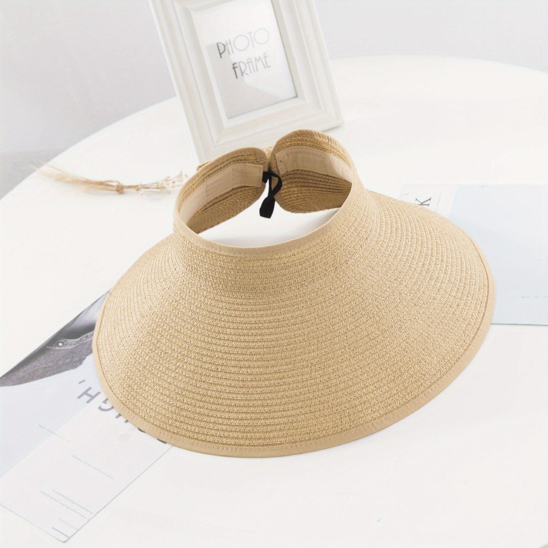 Foldable Ponytail Sun Visor Hats UV Protection Wide Brim Straw Beach Hat