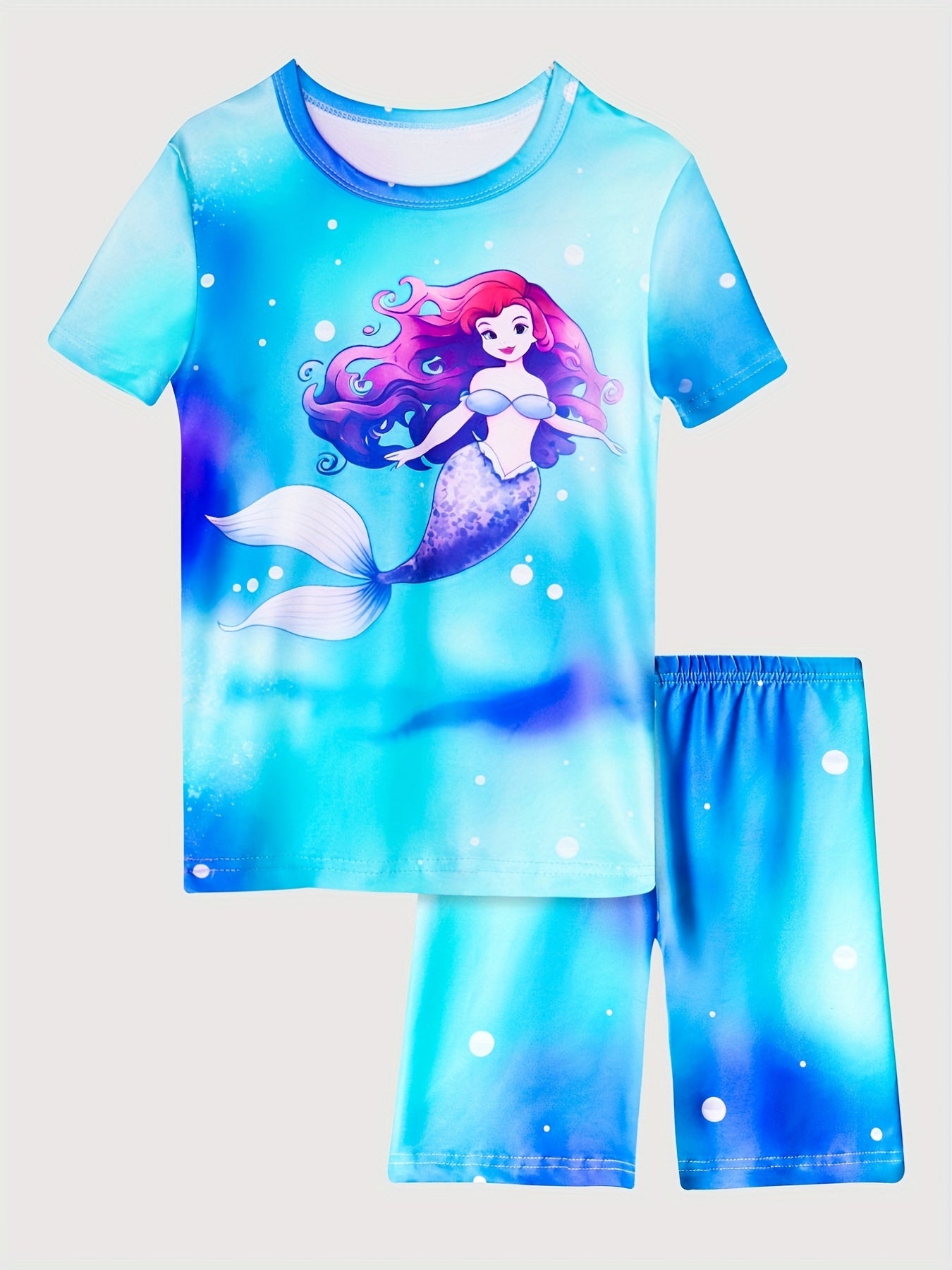 Mermaid Print 2pcs Pajamas Set for Girls, Loungewear PJ Set