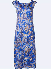  Abstract Print Cap Sleeve Stretch Split Dress