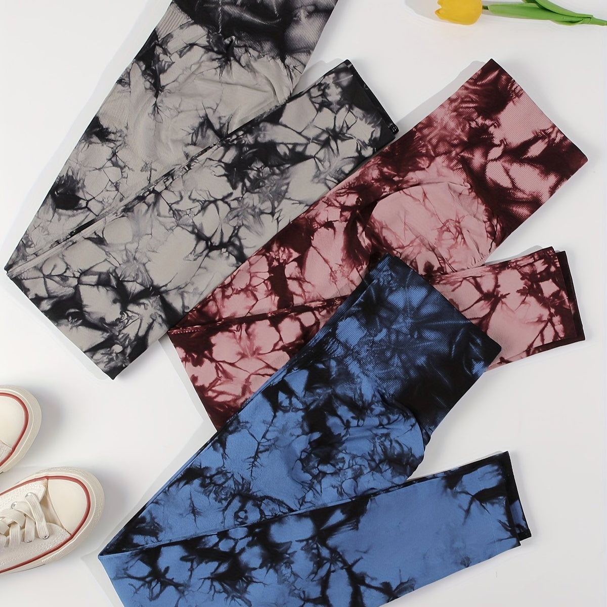 Women's Tie Dye Leggings 3 Pack - High Waist Legging