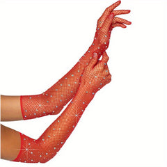 Rhinestone Fishnet Long Gloves for Women