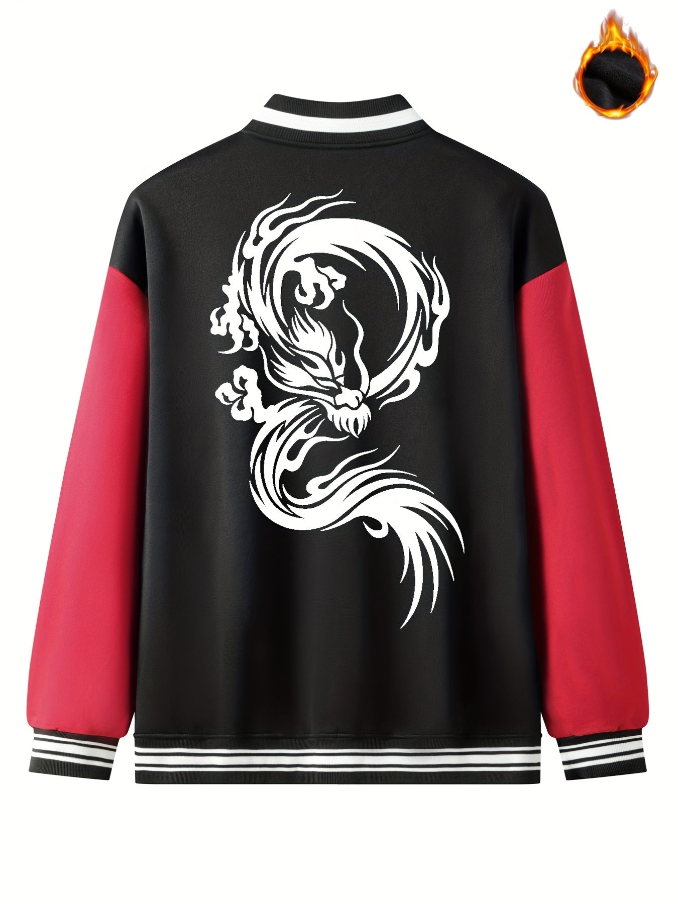 Dragon Symbol Pattern Plush Varsity Jacket Men's Jacket