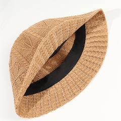 Ribbed Knitted Bucket Hat Solid Basin Hat Casual Sunscreen Travel Beach Hat