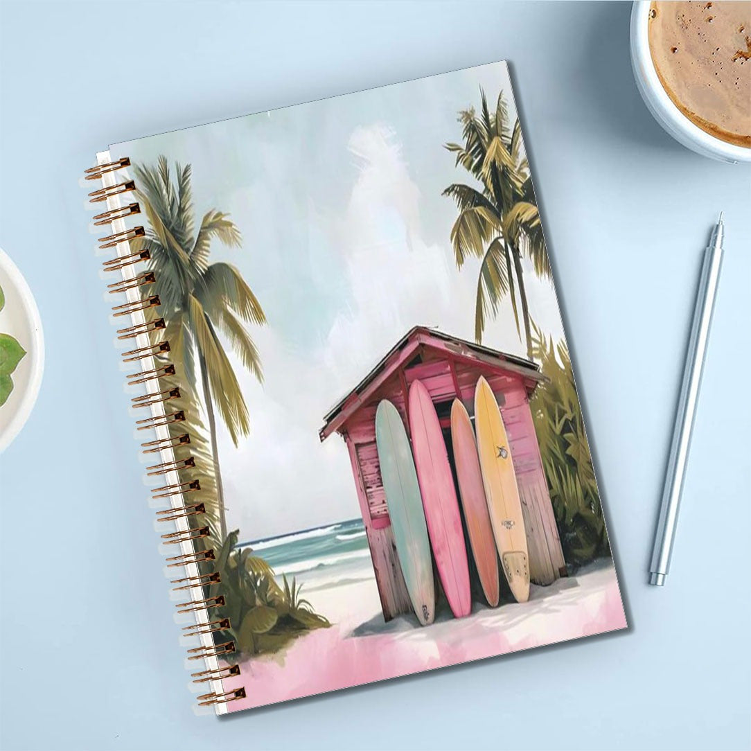 Surfboard Hardcover Spiral Notebook for Notes Writing & School Office Supplies