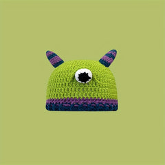 Green Devil Knit Hat Cartoon Beanie Long Braid Knitted Hoodie Birthday Gift