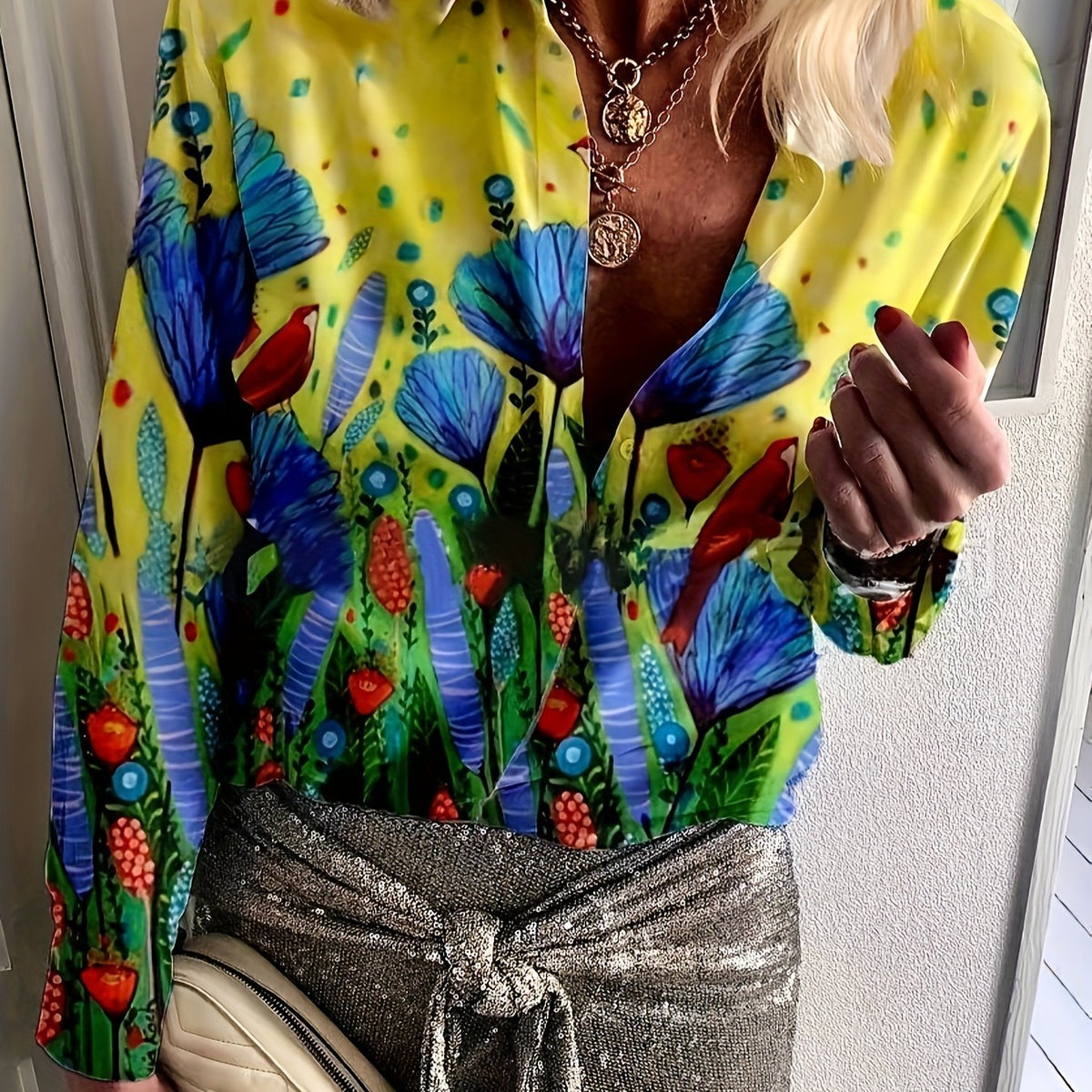  Floral Print Long Sleeve Blouse