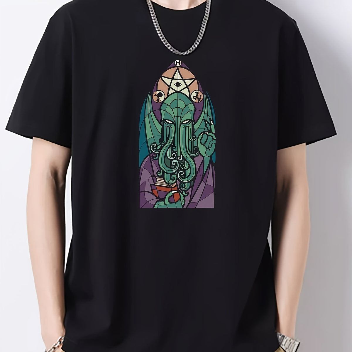 Creative Pattern Graphic Cotton Crew Neck T shirt for Summer