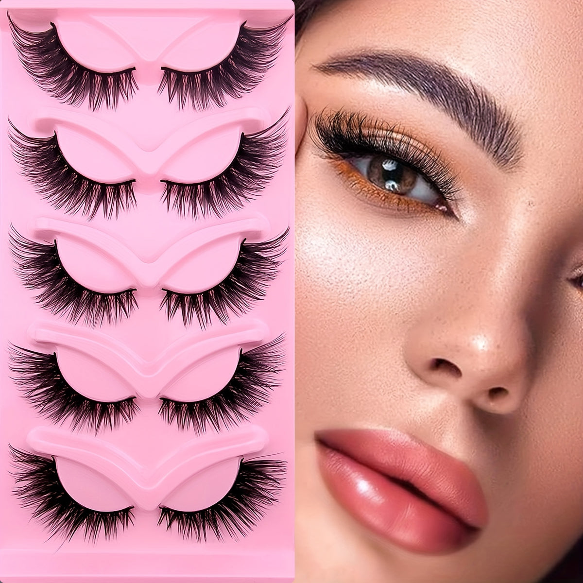 5 Pairs Cat Eye Lashes Natural Imitated Faux Mink False Eyelashes