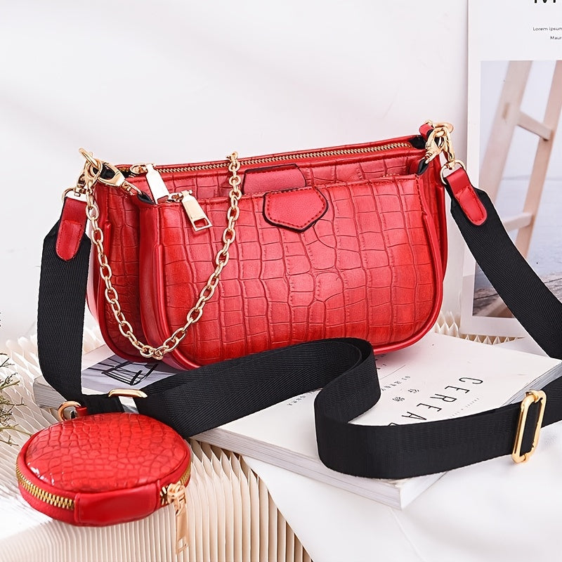 Crocodile Pattern Crossbody Bag 3pcs Set
