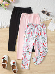 3pcs Girls Ankle Pants Stretchy Printed Legging Pants