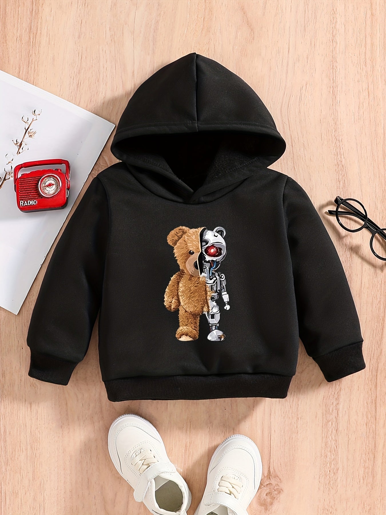 Bear Print Baby Boys Hooded Sweatshirt