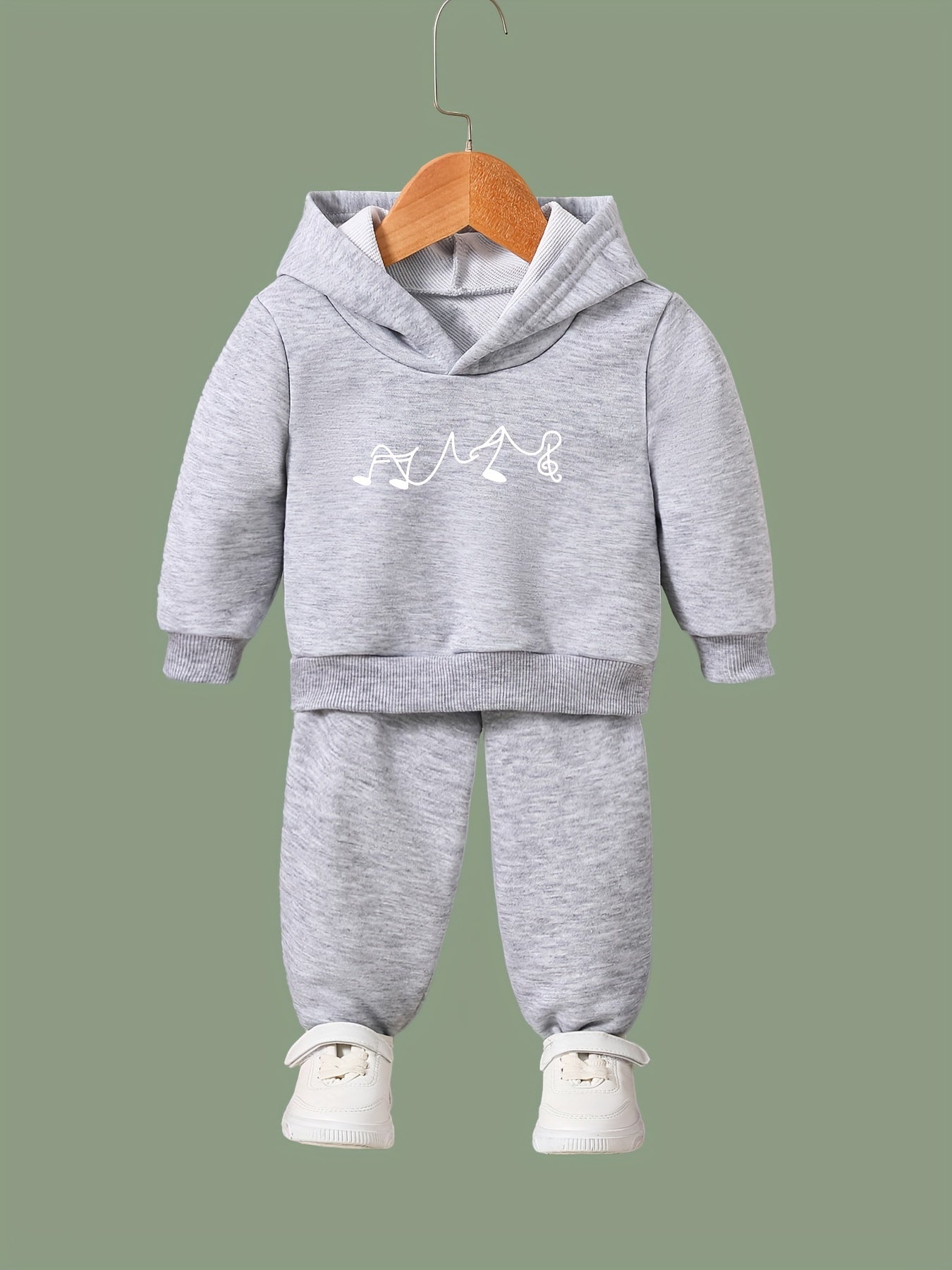 OERYUI Kids Music Print Hooded Pullover Pants Set For Sports