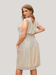  Sequin Waist V Neck A-line Party Dress