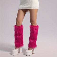 Solid Fuzzy Leg Warmers Knee High Socks Women's Stockings