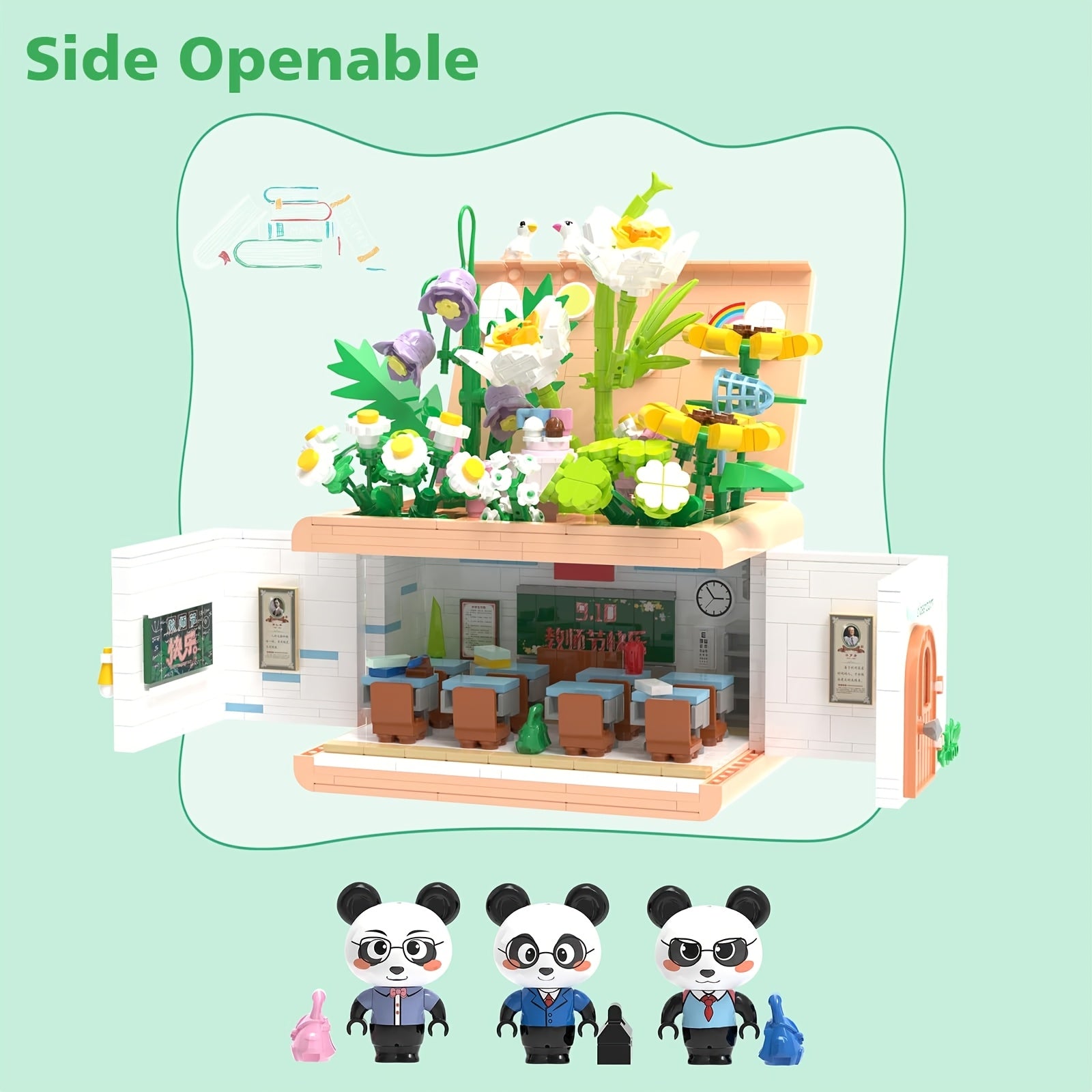 Retro Classroom Brick Model Kit Flower Garden Mini Building Block 3D Puzzle