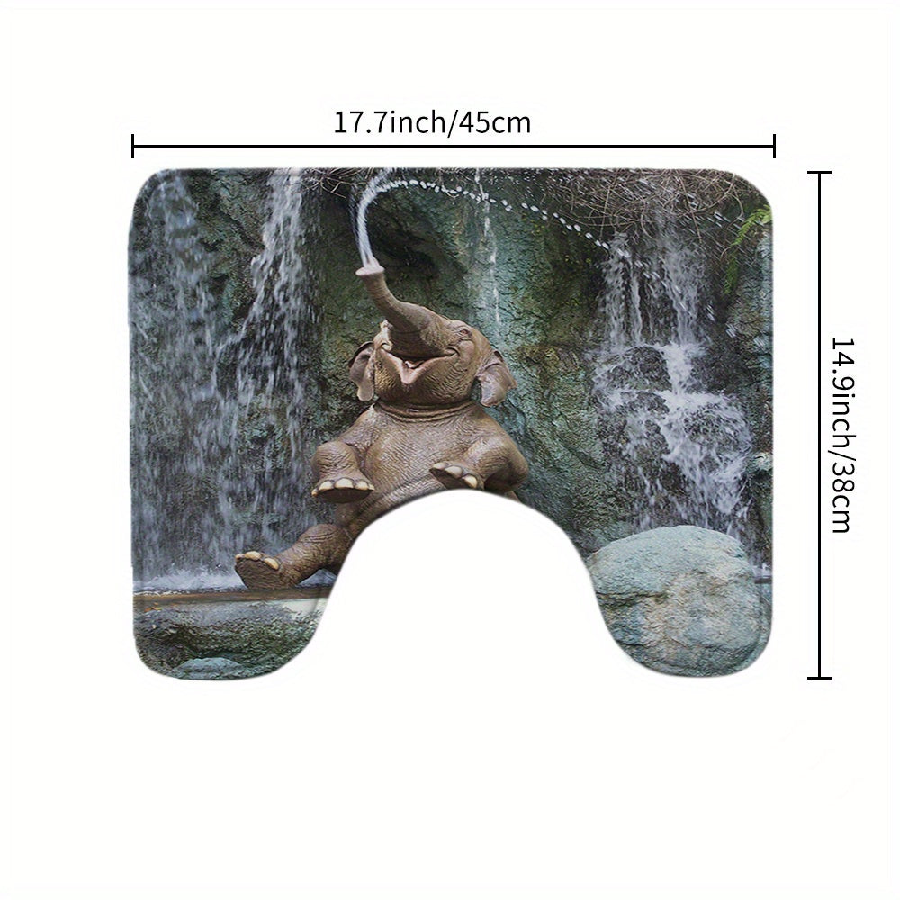 Elephant Print Shower Curtain Set with Rug & Hooks