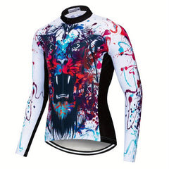 Men's Lion Print Long Sleeve Motorcycle Off road T shirt