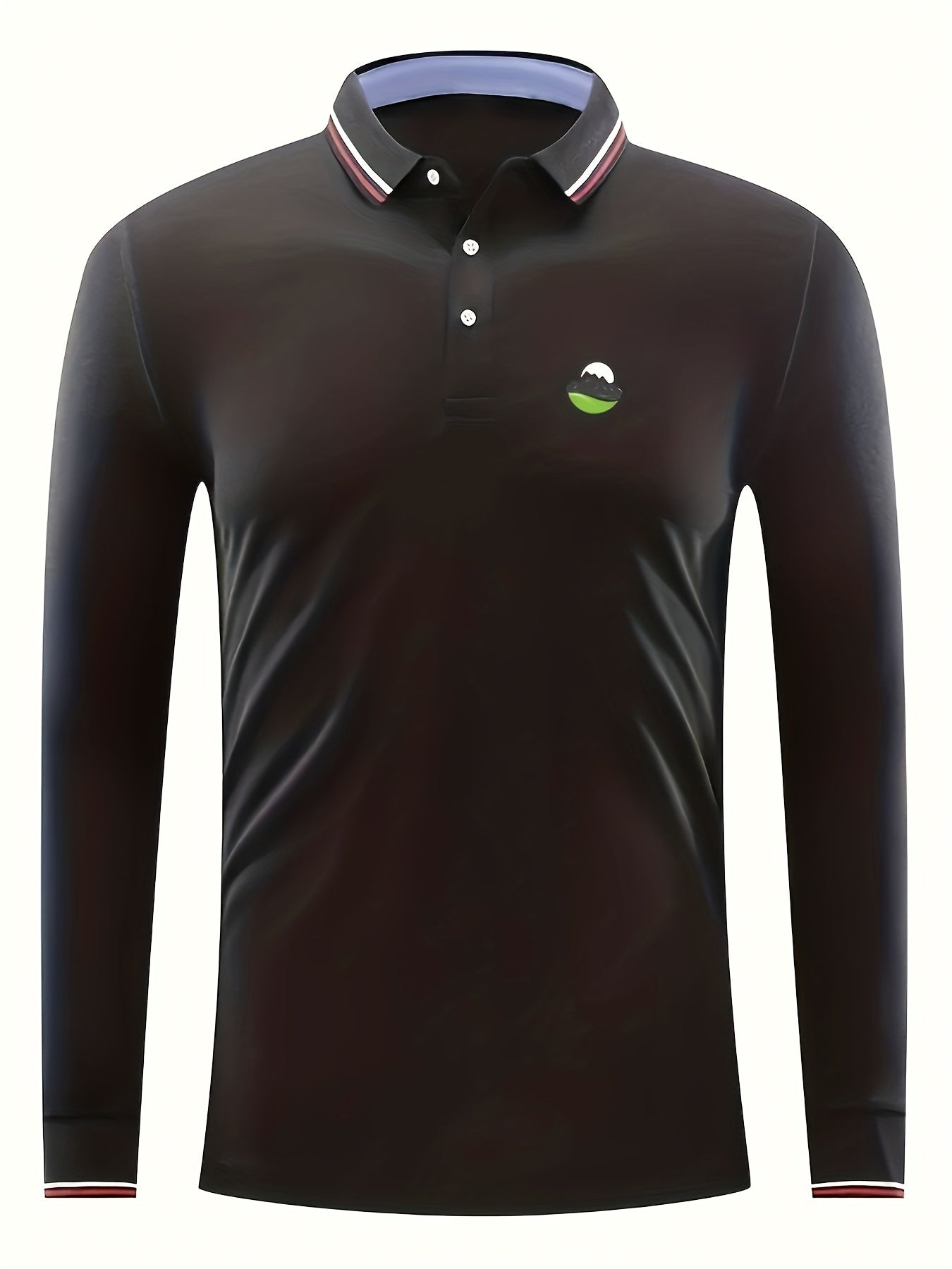 Men's Mountain Print Polo Shirt Breathable Button Up Long Sleeve Shirt