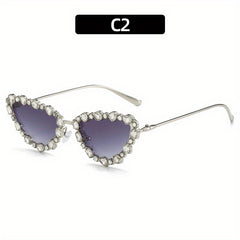 Rhinestone Decor Sunglasses Metal Frame UV400