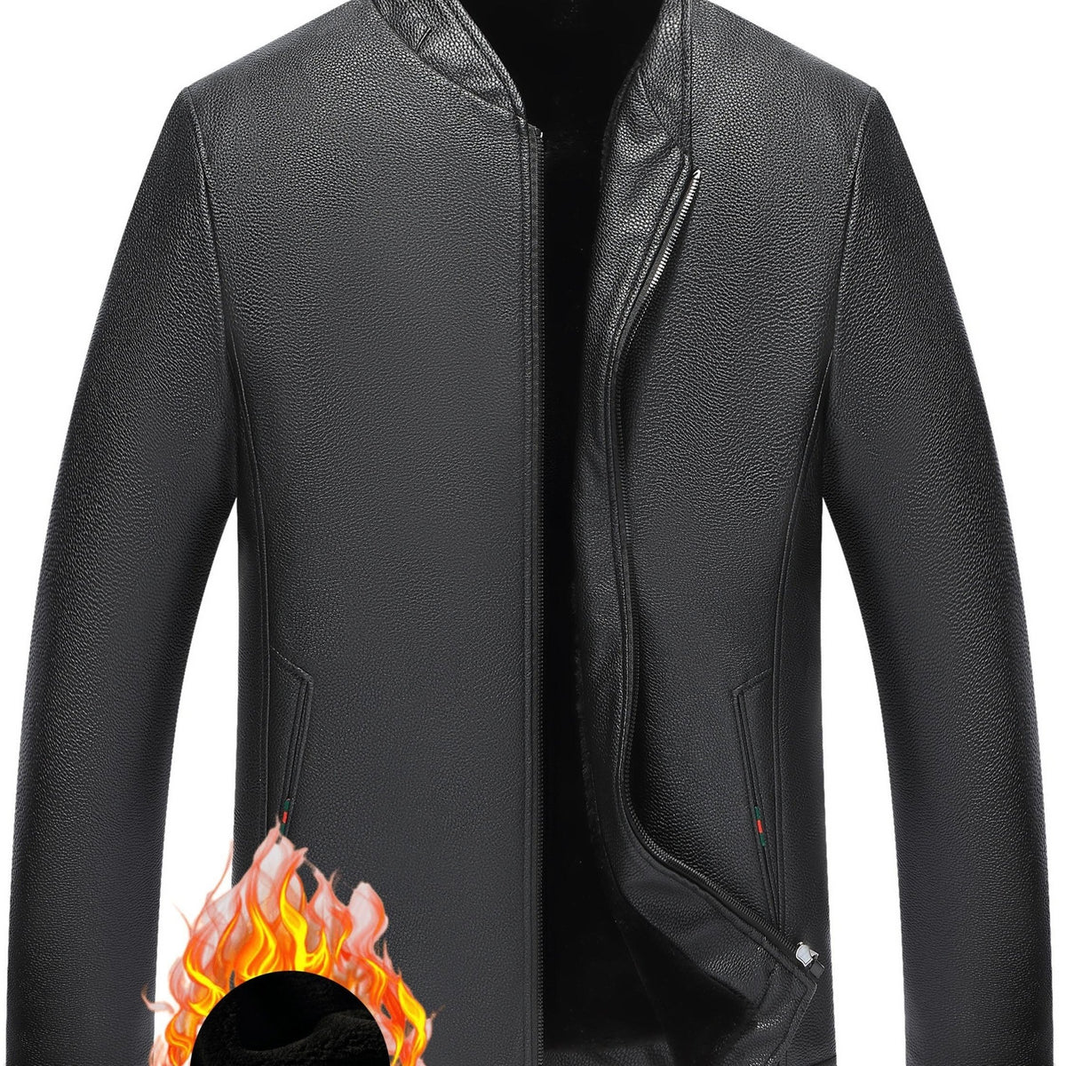 Men's Casual PU Leather Jacket Thick Fleece Thermal Zipper Jacket