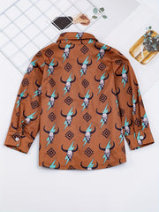 Boys Bull Cactus Striped Short Sleeve Button Down Shirt Casual Summer Clothes