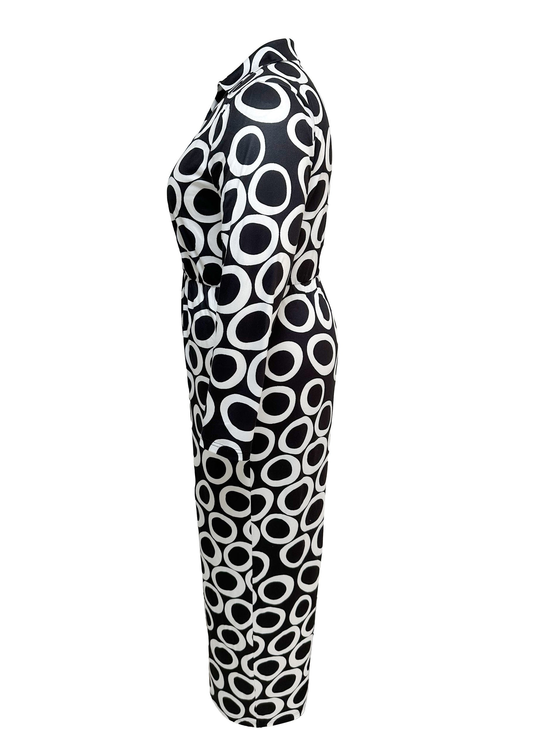  Geo Print Long Sleeve Wide Leg Jumpsuit