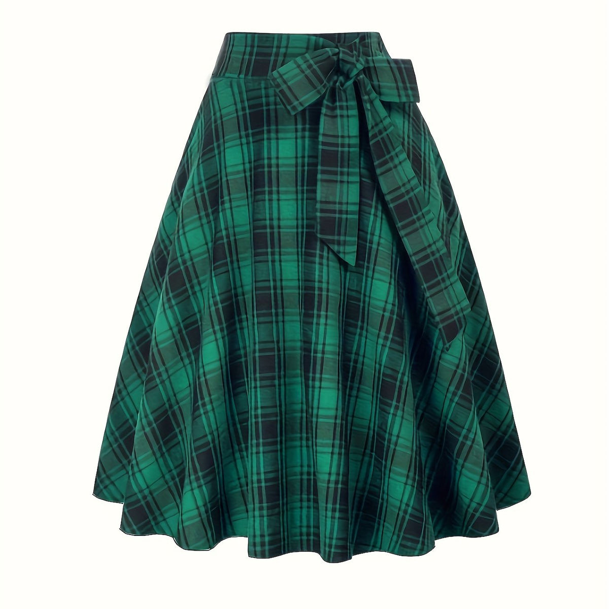  Plaid Print A-line Skirt with Bow Knot Detail