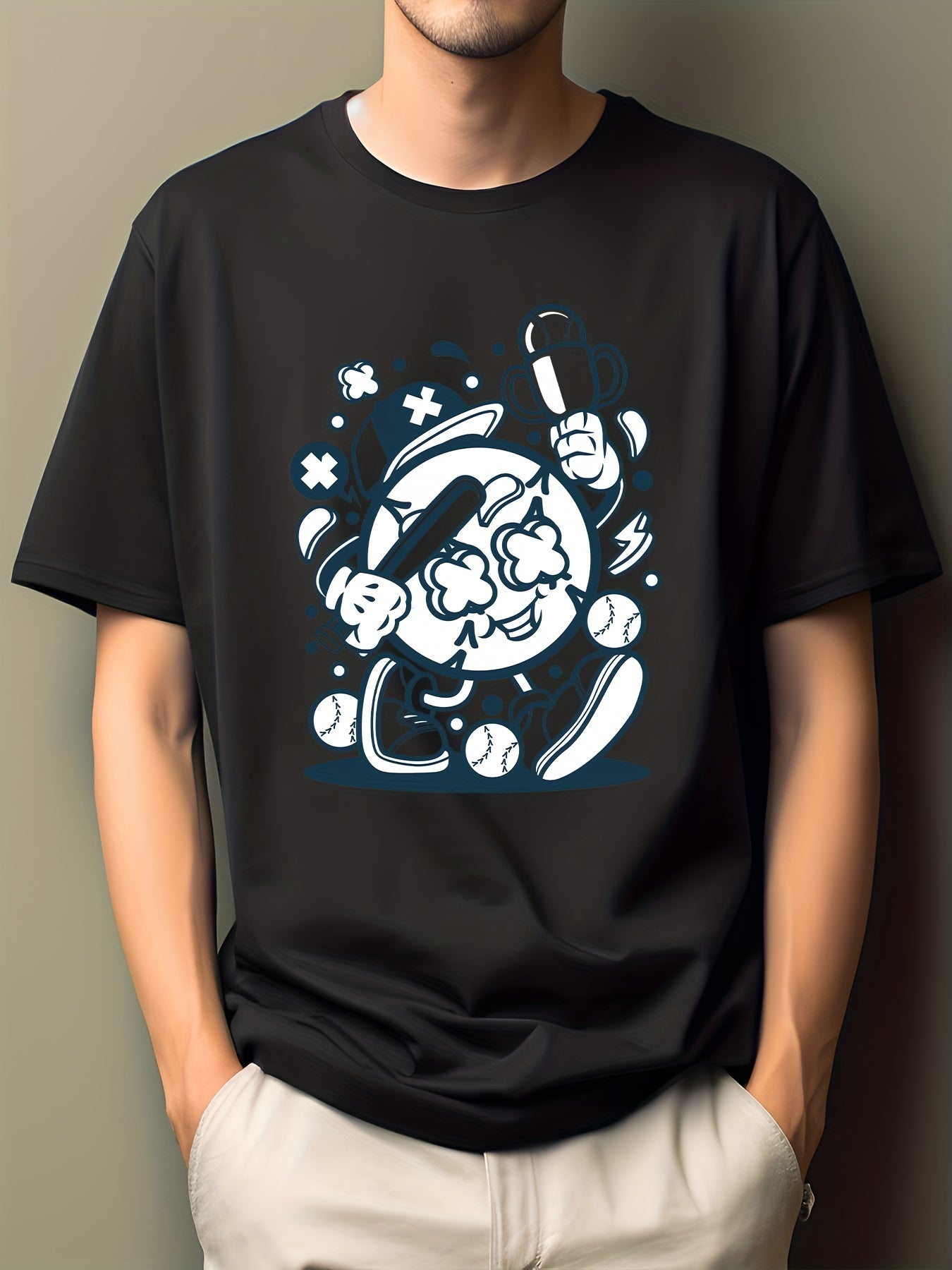 Men's Skull Dumbbell Print Fitness T-shirt
